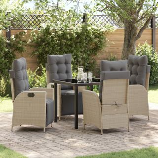 5 Tükki Aia Söögilaudade Komplekt Beež Polü Rattan