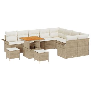 12 Tükki Aiamööbli Komplekt Padjaga Beež Polürotang Acacia,3 Tükki Aia Söögimööblikomplekt Padjaga Beež Polürotang Acacia,2-koha Aiamööbel Padjaga Beež Polürotang