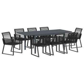 9-osaline aia söögikomplekt Must polürotang,Laiendatav aia laud Antratsiit (140-210)x90x73 cm terasest