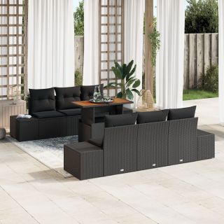 7-osaline aia diivanikomplekt padjadega must polü rattan