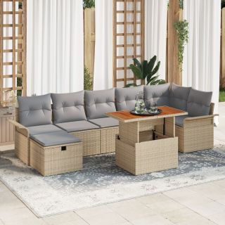 8-tükiline aia diivani komplekt koos padjadega Beež Polü Rattan