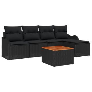6-osaline aia diivanikomplekt padjadega must polü rattan akaatsia,2-kohaline aia diivan padjadega must polü rattan