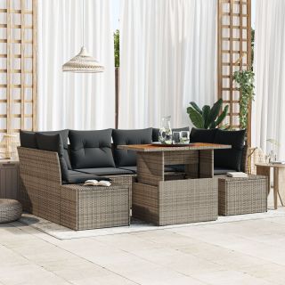 7-osaline aiadining komplekt patjadega hall polü rattan acacia