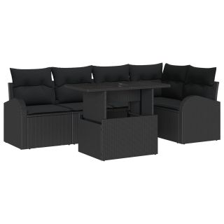6-osaline Aia diivanikomplekt padjadega Must Polü Rattan,2-kohaline Aia diivan koos hoiuruumi ja padjadega Must Polü Rattan