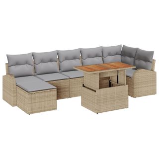 8-osaline Aia diivanikomplekt koos padjadega Beež Polü Rattan,2-i inimene Aia diivan koos hoiuruumi ja padjatega Beež Polü Rattan