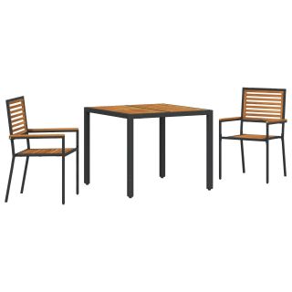 3-osaline Aia Söögi Komplekt Must Polü Rattan Akaatsia,Virnastatavad Aia Toolid Padjaga 2 tk Must Polü Rattan