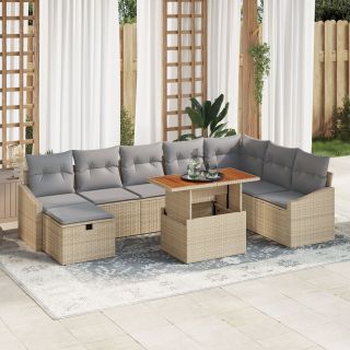 9-osaline aiadiivanite komplekt padjadega beež polü rattan