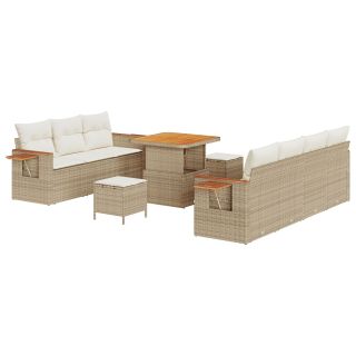 10-osaline aia diivanikomplekt padjadega beež polü rattan ja akaatsiapuit,3-osaline aia söögikomplekt padjadega beež polü rattan ja akaatsiapuit