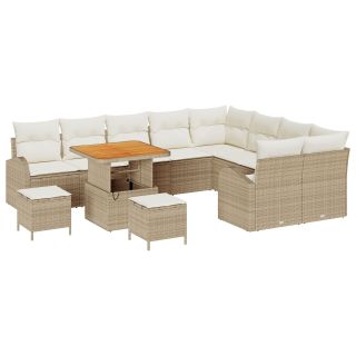 12 tükki aiamööbli komplekt padjadega, beež, polürotang, akatsia,3 tükki aiadining komplekt padjadega, beež, polürotang, akatsia,2-kohtne aiamööbel padjadega, beež, polürotang
