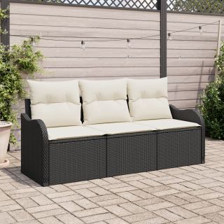 3-osaline Aed Sofa Komplekt koos Padjadega Must Polürotang