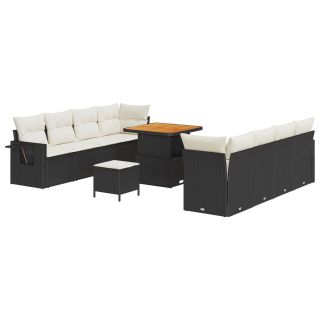 11 tükine aiamööbli komplekt padjadega Must Polü rotang Acacia,3 tükine aiamööbli söögi komplekt padjadega Must Polü rotang Acacia