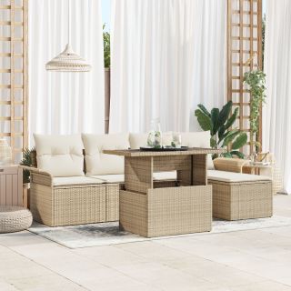 6-osaline aiadiivanikomplekt padjadega beež polü rattan