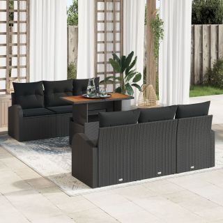 7-osaline aia söögikomplekt patjadega Must Polü Rattan Akaatsia