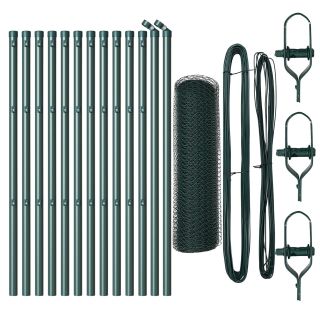 kuusnurkne aed roheline 0.8x25 m teras,aiapostid 13 tk roheline Ø32 mm 120 cm kuumtsingitud teras