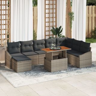 9 Tükki Aia Söögikomplekt Padjadega Hall Poly Rattan Acacia