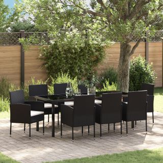 9-osaline Aia Söögikomplekt Padjadega Must Polü Rattan