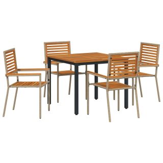 5-osaline aiandiinimisseade beež poly rotangist ja akatsiast,virnastatavad aiatoole padjadega - komplekt 2 beež poly rotangist,aiandilaud 90x90x75 cm tahke akatsiapuit ja metall