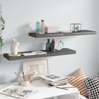 seinariiulid, 2 tk, kõrgläikega, hall, 90 x 23,5 x 3,8 cm MDF