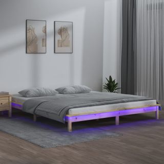 LED-voodiraam, 135 x 190 cm, männipuit