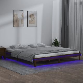 LED-voodiraam, meepruun, 120 x 190 cm, männipuit