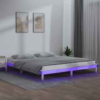 LED-voodiraam, valge, 120 x 200 cm, männipuit