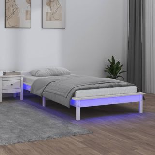 LED-voodiraam, valge, 100 x 200 cm, männipuit