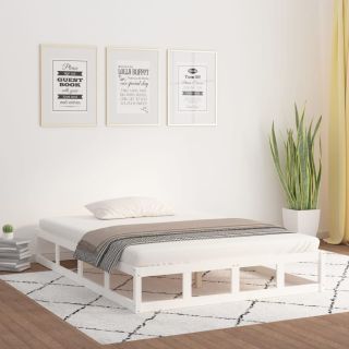 voodiraam, valge, 140 x 200 cm, männipuit