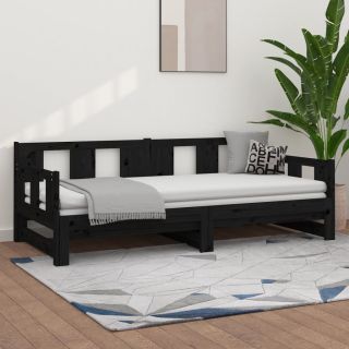 väljatõmmatav päevavoodi, must, männipuit, 2 x (90-190) cm