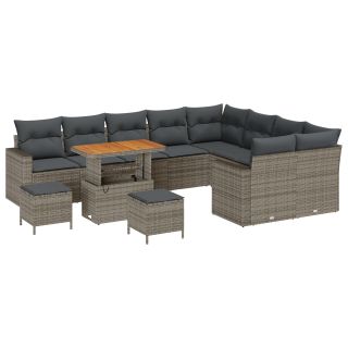 12-osaline aiadiivanikomplekt patjadega Hall Poly Rattan Acacia,3-osaline aiatoitmise komplekt patjadega Hall Poly Rattan Acacia