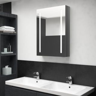 Светодиодный зеркальный шкаф для ванной, глянцевый серый, 50 x 13 x 70 см