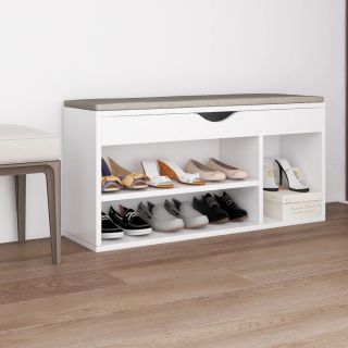 jalatsipink padjaga, valge, 104 x 30 x 49 cm, tehispuit