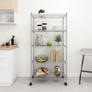 5-tasandiline hoiuriiul ratastega, 75x35x155 cm, kroom, 250 kg