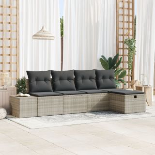 5-osaline aedsofa komplekt padjadega helehall polü rattan