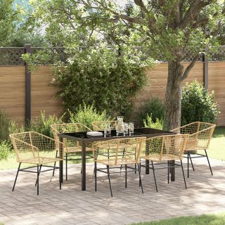 7 Tükist Aia Söögikomplekt Pruun Polü Rattan