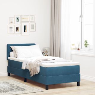 Box Spring Voodi koos Mattressiga Tumesinine 80x200 cm Samet