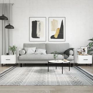 Кофейные столики 2 шт, белый глянцевый 50x50x40 см, искусственное дерево