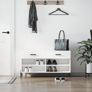 Скамейка для обуви, глянцевая белая, 102 x 35 x 55 см, искусственное дерево