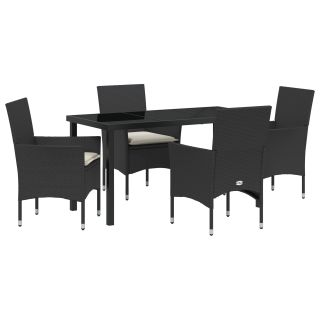 5-osaline aia söögilaud patjadega musta polürotangiga,aia laud must 140x80x73 cm klaasi