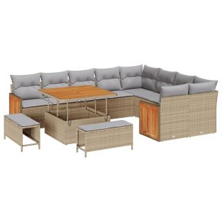 12-osaline aia diivanikomplekt padjadega beež polü rattan akatsia,3-osaline aia söögikomplekt padjadega beež polü rattan akatsia