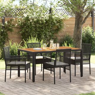 5-osaline aiast söögikomplekt padjadega Must polü rattan