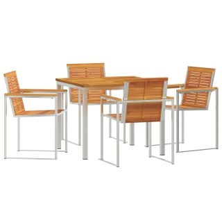 5-osaline Aia Söögikomplekt Tugevast Akaatsiapuust,Väli Söögilaud 90x90x74,5 cm Tugevast Akaatsiapuust