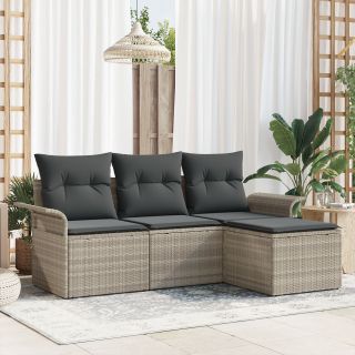 4 Tükki Aedsofa Komplekt Patjadega Helehall Polü Rotang