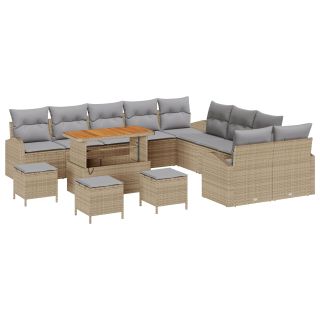 14-osaline aia diivanikomplekt koos patjadega beež polü rattan acacia,2-kohaline aia diivan koos patjadega beež polü rattan,4-osaline aia söögikomplekt koos patjadega beež polü rattan acacia
