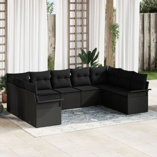 9-osaline aia sofa komplekt padjadega must polürotang