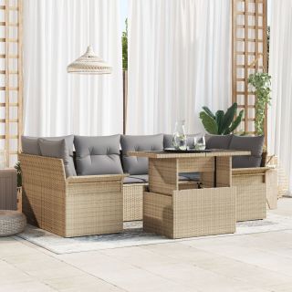 7-osaline aia diivanikomplekt patjadega beež polü rattan