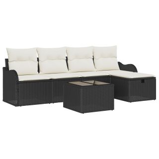 6 Osaline Aia Diivanikomplekt Padjadega Must Polü Rattan,2-kohaline Aia Diivan Hoidmishaagis Padjadega Must Polü Rattan
