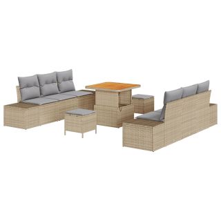9-osaline Aia Diivani Komplekt padjadega Beež Polü Rattan Acacia,2-kohaline Aia Diivan padjadega Beež Polü Rattan,3-osaline Aia Söögikomplekt padjadega Beež Polü Rattan Acacia