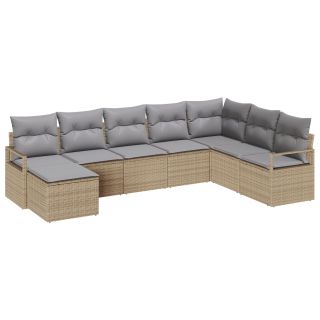 8-osaline aia diivanisett koos padjadega, beež polü rattan,2-kohaline aia diivan koos padjadega, beež polü rattan