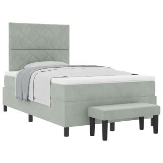 Box Spring Bed with Mattress & Bench Light Grey 120x200 cm Velvet