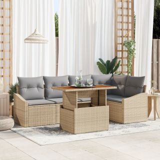 6-osaline aia söögikomplekt padjaga Beež Polü Rattan Acacia